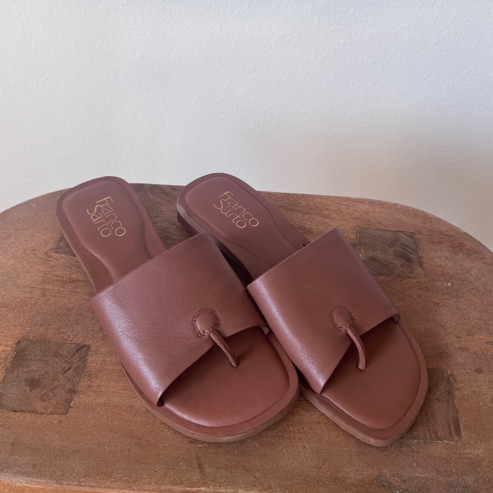 Franco Sarto Tan Leather Slide Sandals